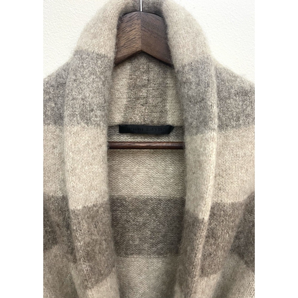 JENNI KAYNE Luxurious Belted Sweater Coat Long Cardi Oatmeal Stripe Yak Alpaca L - Picture 4 of 16